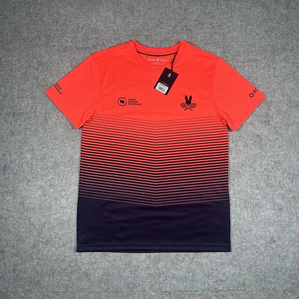 Psycho Bunny T Shirt Mens Size xs Orange blue Banque Nationale Tennis full Zip
